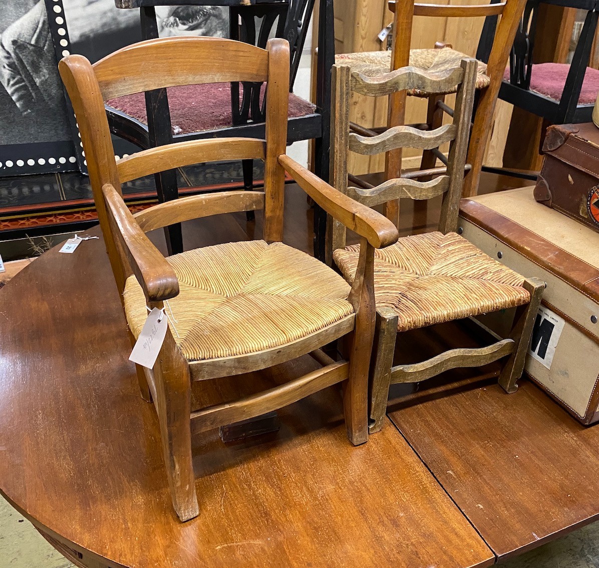 Two French provincial rush seat child's chairs